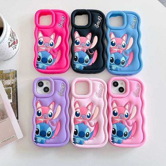 Candy Couple Stitch 3D Soft Silicone iPhone Case