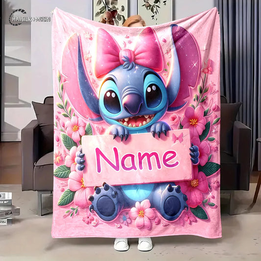Custom Name Disney Stitch Flannel Blanket