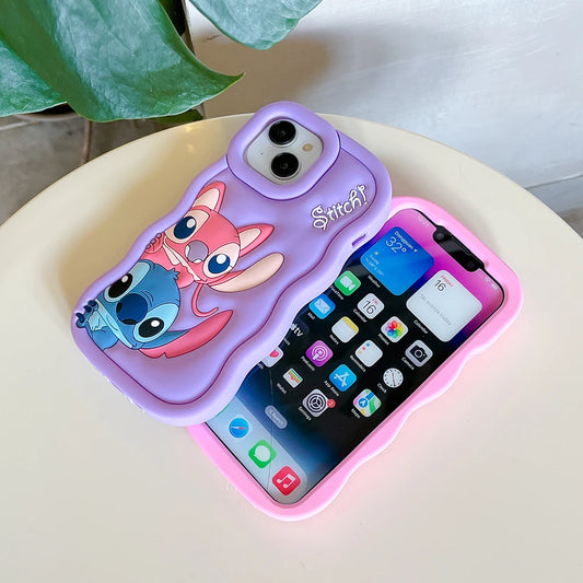 Candy Couple Stitch 3D Soft Silicone iPhone Case