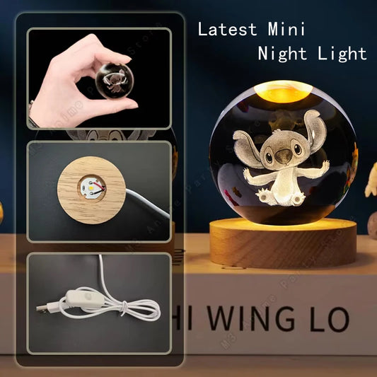 5cm Lilo & Stitch 3D Crystal Ball LED Night Light